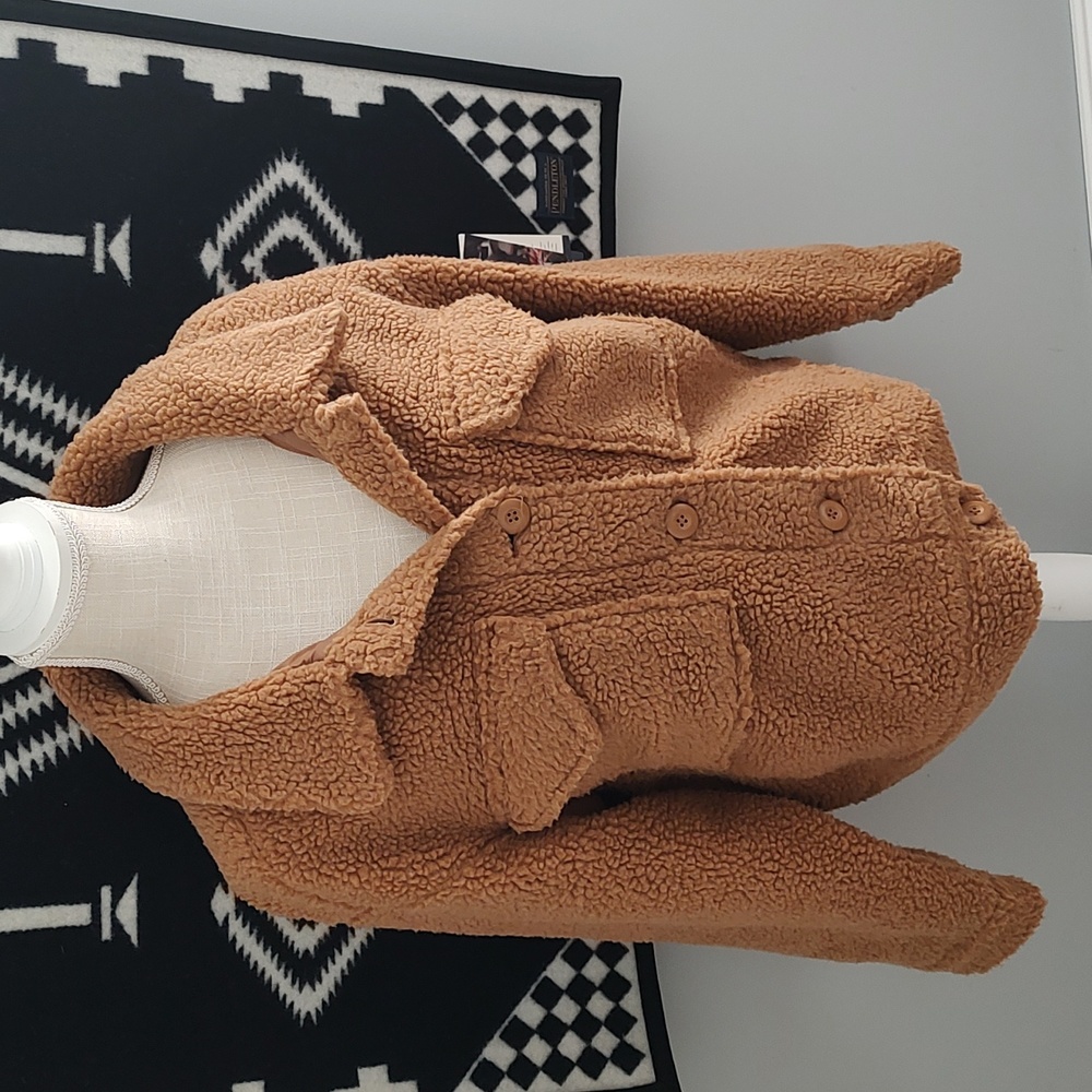 😍 GUC American Eagle Ladie's Cropped Sherpa Teddy Jacket, Brown, Small - Picture 9 of 11